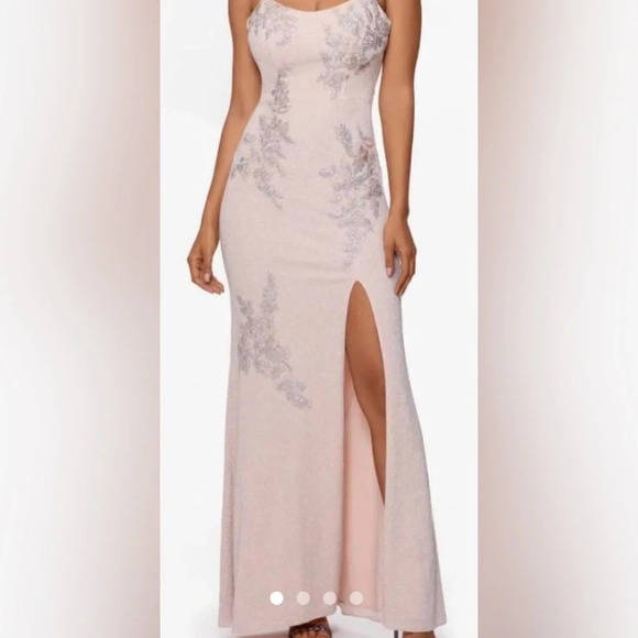 XSCAPE EMBELLISHED & EMBROIDERED GOWN IN BLUSH/ SILVER - Picture 1 of 12
